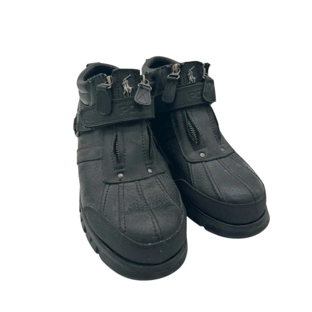 Polo Ralph Lauren Conquest Boots Men's Size 11D Black Leather Zip Duck Boots